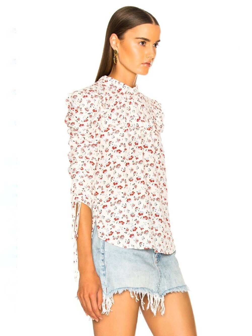 VERONICA BEARD Howell Red Floral 100% Silk Crepe Ruched Sleeve Blouse, Size 2 - Picture 3 of 15
